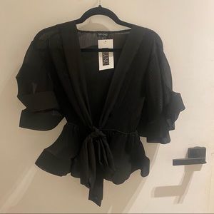 Top Chic Fancy Black Top with Cleavage and Statement Sleeves